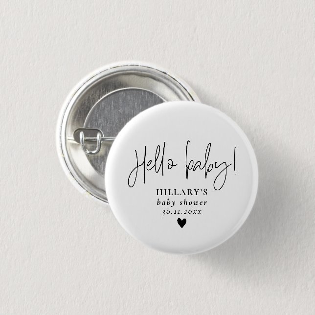 Elegant Calligraphy Baby Shower Hello baby  3 Cm Round Badge (Front & Back)