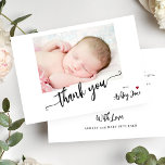 Elegant calligraphy baby shower photo thank you card<br><div class="desc">Trendy modern minimal typography script baby shower thank you card template personalised with newborn baby photo and your text.</div>