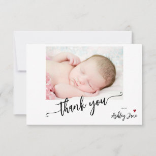 Elegant calligraphy baby shower photo thank you card