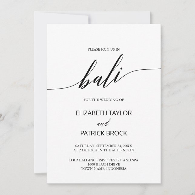 Elegant Calligraphy Bali Destination Wedding Invitation (Front)