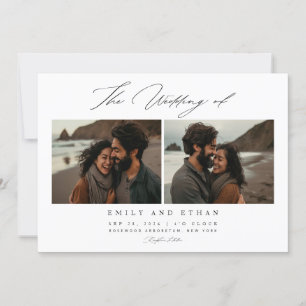 Elegant Calligraphy Beach Photo QR Code Wedding Invitation