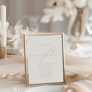Elegant Calligraphy Beige Eight Table Number