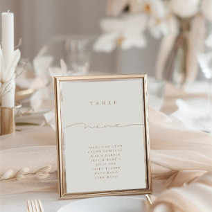Elegant Calligraphy Beige Nine Table Number