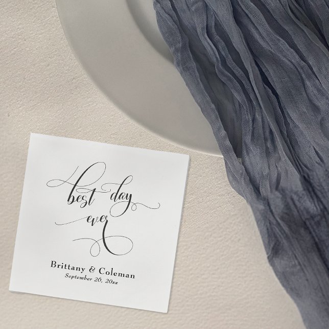 Elegant Calligraphy Best Day Ever Simple Wedding Napkin (Creator Uploaded)