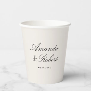 Elegant Calligraphy Black and Ivory Wedding Paper Cups