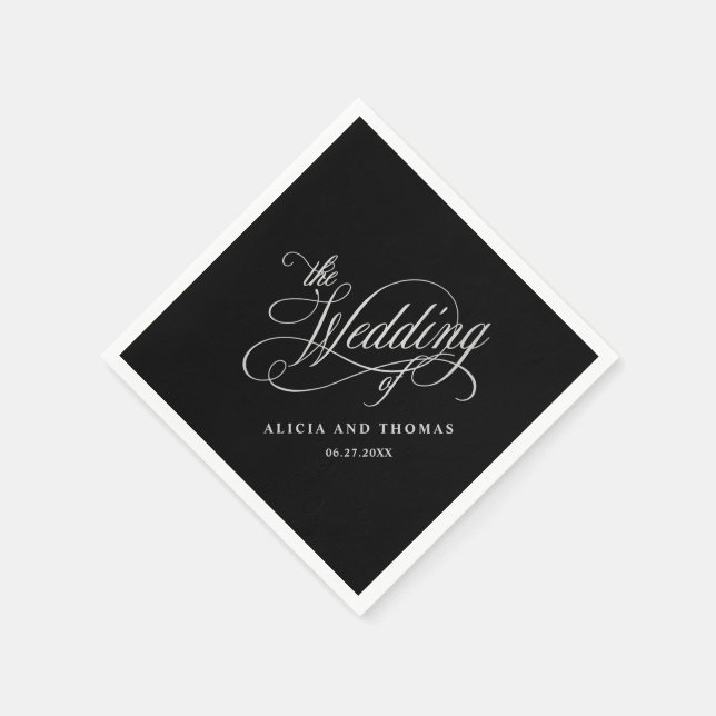 Elegant Calligraphy Black and Silver Wedding Napkin (Corner)