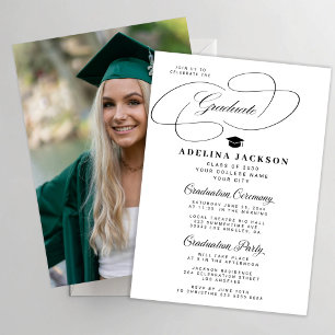 Elegant calligraphy black and white graduation invitation