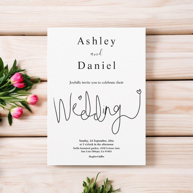 Elegant Calligraphy Black And White Simple Wedding Invitation (Creator Uploaded)