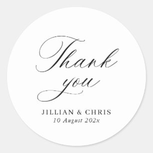 elegant calligraphy black and white wedding classic round sticker