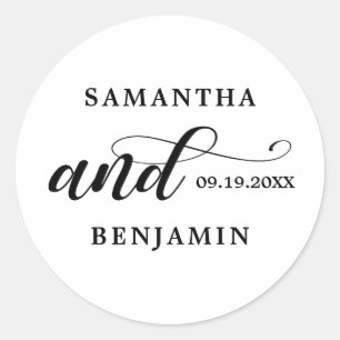 Elegant Calligraphy Black And White Wedding Classic Round Sticker