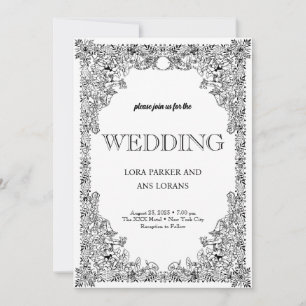 Elegant Calligraphy Black and White Wedding Invita Invitation