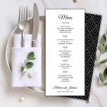 Elegant calligraphy black and white wedding menu<br><div class="desc">Simple elegant romantic handwriting calligraphy script minimalist personalised wedding menu template.             Easy to personalise with your details!</div>
