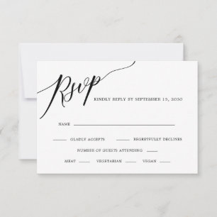 Elegant Calligraphy Black and White Wedding RSVP C Card