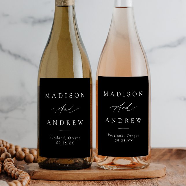 Elegant Calligraphy Black and White Wedding Wine Label (Creator Uploaded)