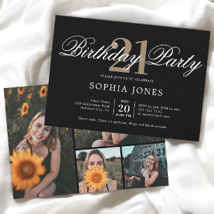 Elegant Calligraphy Black Birthday Photo Invitation