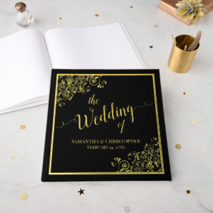 Elegant Calligraphy Black & Gold Foil Wedding Guest Book
