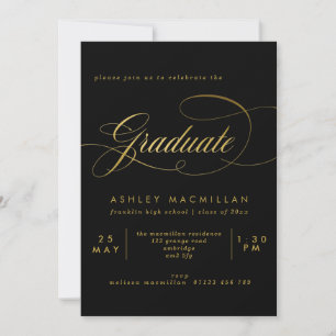 Elegant Calligraphy Black & Gold Graduation Party Invitation