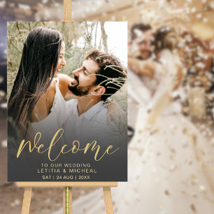 Elegant Calligraphy Black & Gold Photo Wedding Poster