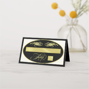 Elegant Calligraphy - Black/Gold Place Card