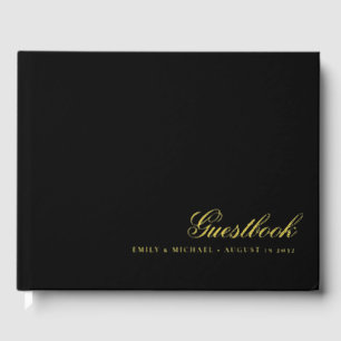 Elegant Calligraphy Black Real Gold Foil Wedding Guest Book