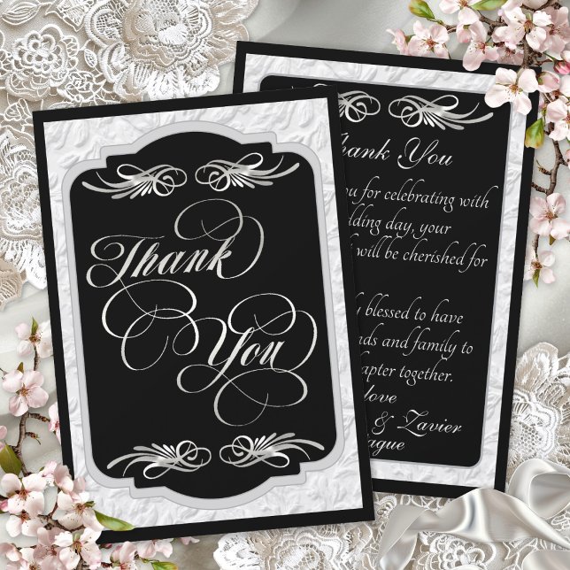 Elegant Calligraphy - Black/Silver Thank You Card (Creator Uploaded)