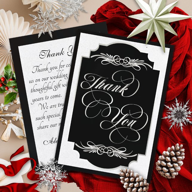 Elegant Calligraphy - Black/Silver Thank You Card (Creator Uploaded)