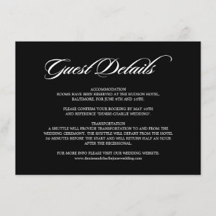 Elegant Calligraphy Black Wedding Guest Details Enclosure Card