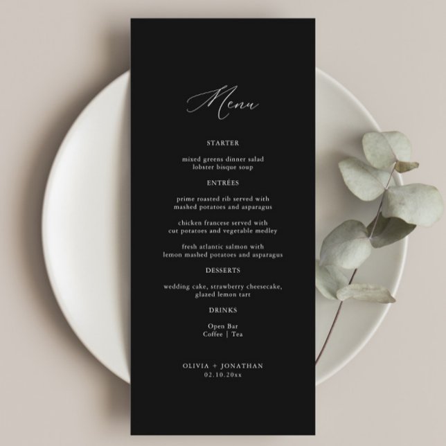 Elegant Calligraphy Black Wedding  Menu (Creator Uploaded)