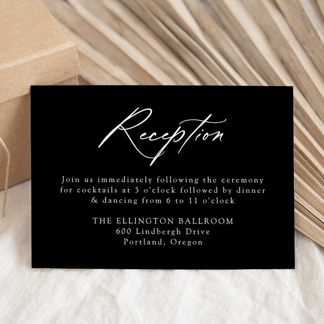 Elegant Calligraphy Black Wedding Reception Enclosure Card (Creator Uploaded)