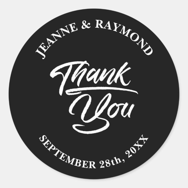 Elegant Calligraphy Black Wedding Thank You Favour Classic Round Sticker (Front)