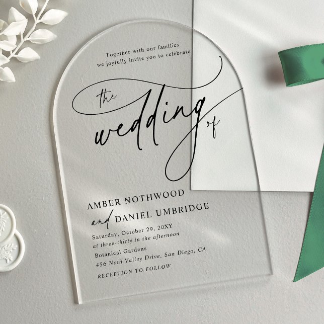 Elegant Calligraphy Black & White Arch Wedding Acrylic Invitations (Creator Uploaded)