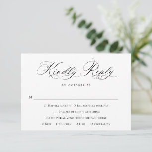 Elegant Calligraphy Black White Minimalist Wedding RSVP Card