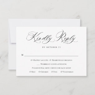 Elegant Calligraphy Black White Minimalist Wedding RSVP Card