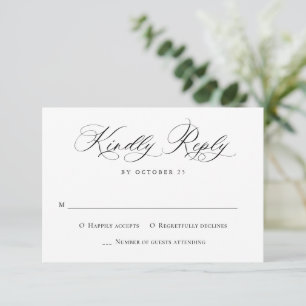 Elegant Calligraphy Black White Minimalist Wedding RSVP Card