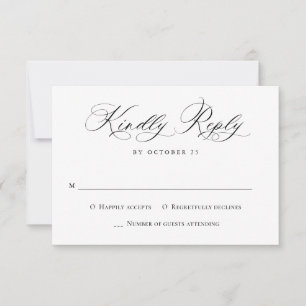 Elegant Calligraphy Black White Minimalist Wedding RSVP Card