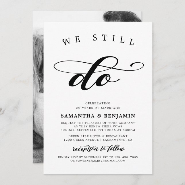 Elegant Calligraphy Black & White Vow Renewal Invitation (Front/Back)