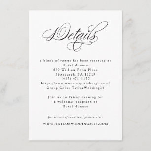 Elegant Calligraphy Black White Wedding Details Enclosure Card