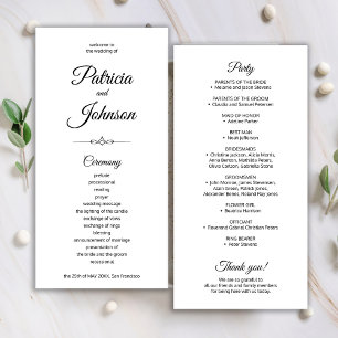 Elegant calligraphy black white wedding program