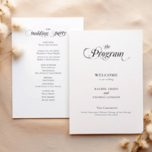 Elegant Calligraphy Black White  Wedding Program 