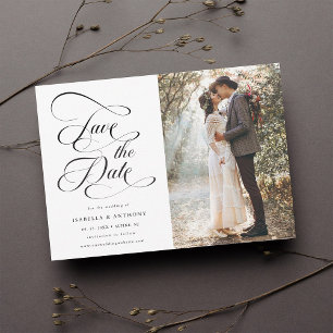 Elegant Calligraphy Black & White Wedding Save The Save The Date