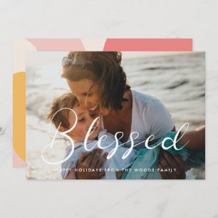 Elegant Calligraphy Blessed Inspirational Photo Holiday Card