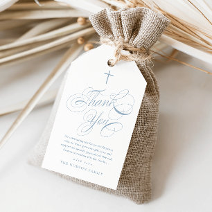 Elegant Calligraphy Blue Baptism Thank You Favour Gift Tags