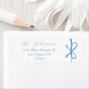 Elegant Calligraphy Blue Bow Return Address