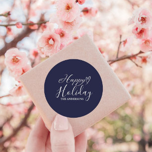 Elegant Calligraphy Blue Holiday Christmas Classic Round Sticker