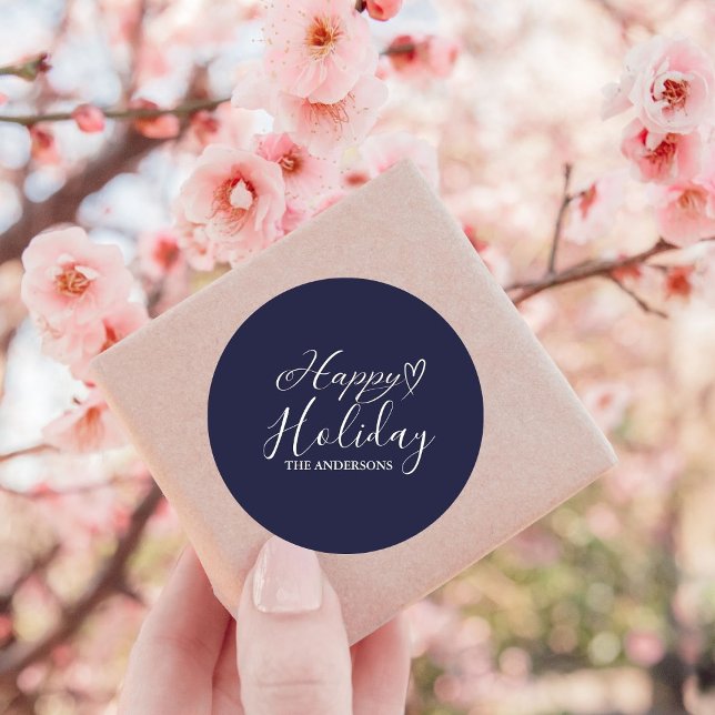 Elegant  Calligraphy  Blue  Holiday Christmas  Classic Round Sticker (Creator Uploaded)