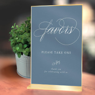 Elegant Calligraphy Blue Minimal Leaf Favour Sign