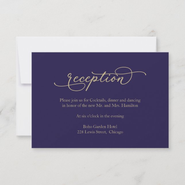 Elegant Calligraphy Blue Wedding Reception Insert RSVP Card (Front)
