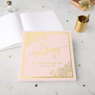 Elegant Calligraphy Blush Pink & Gold Foil Wedding Guest Book