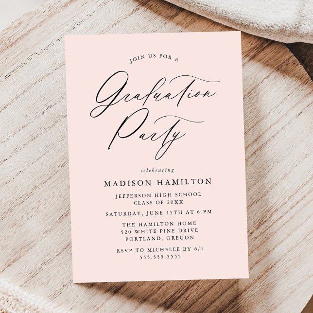 Elegant Calligraphy Blush Pink Graduation Party Invitation (Creator Uploaded)