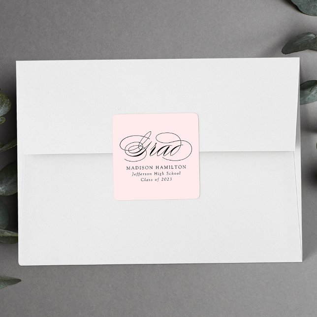 Elegant Calligraphy Blush Pink Graduation Square Sticker (Creator Uploaded)
